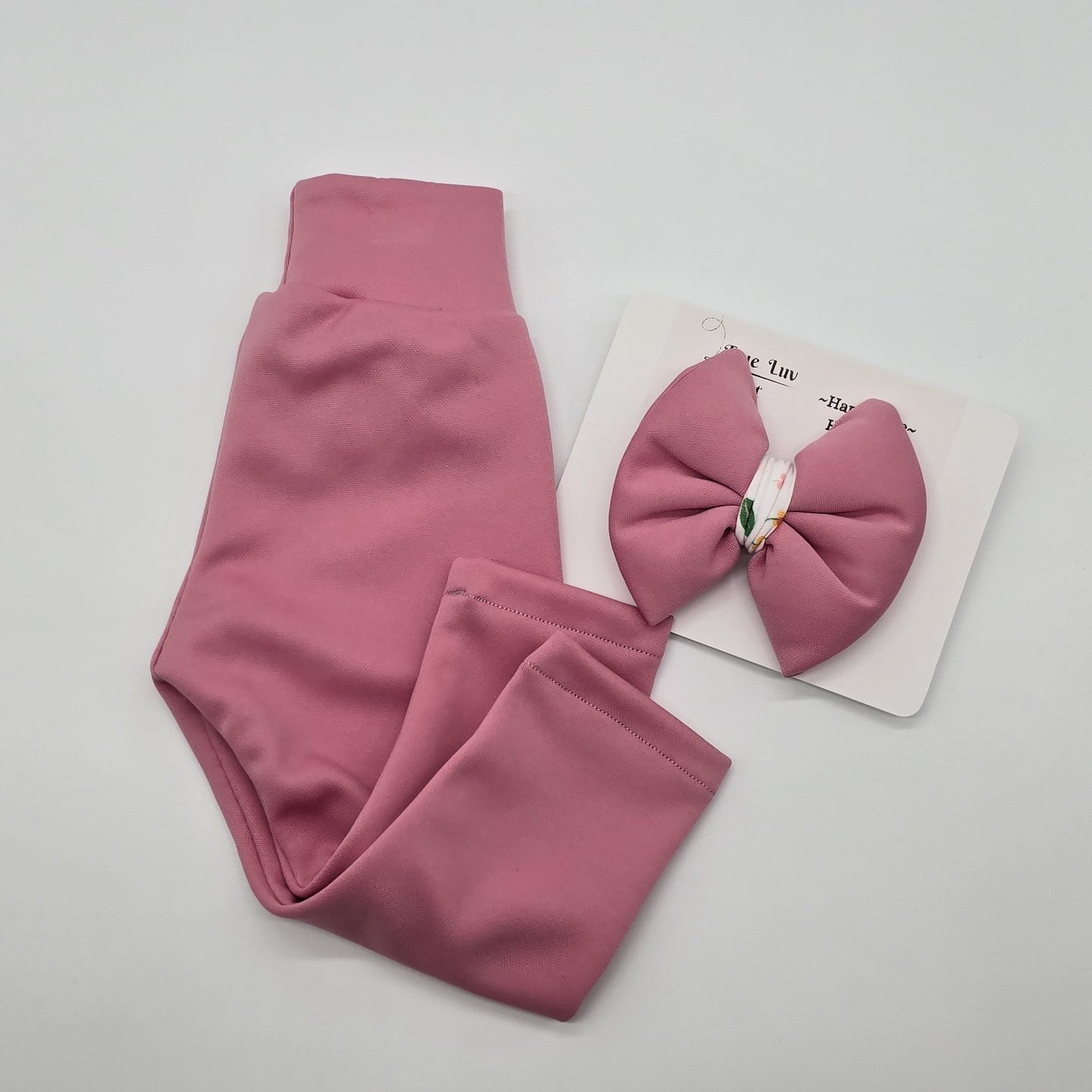 Dusty Pink Leggings with Hair Bows