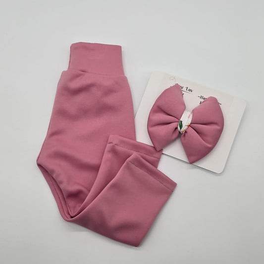 Dusty Pink Leggings with Hair Bows