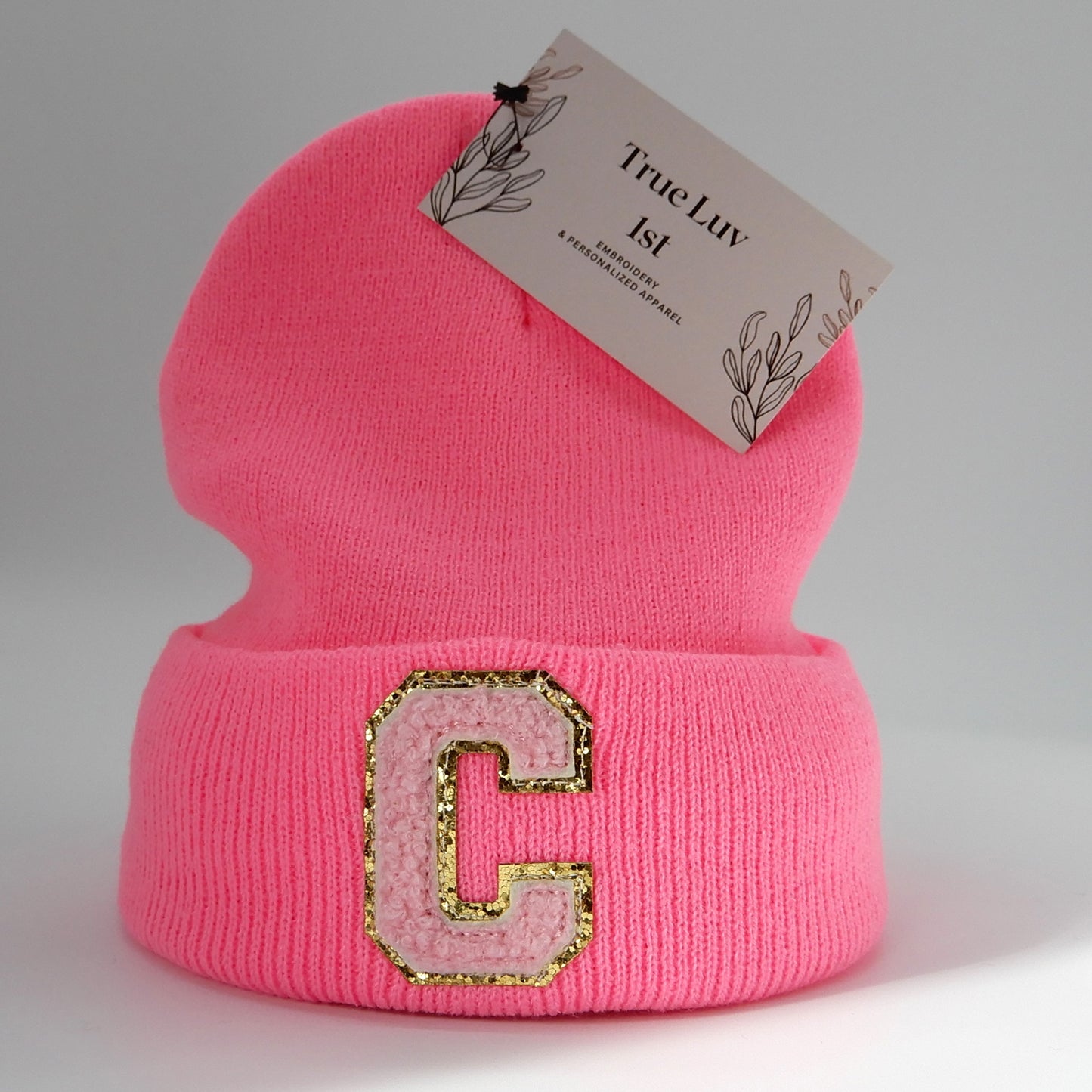 Chenille Initial Patch Beanies