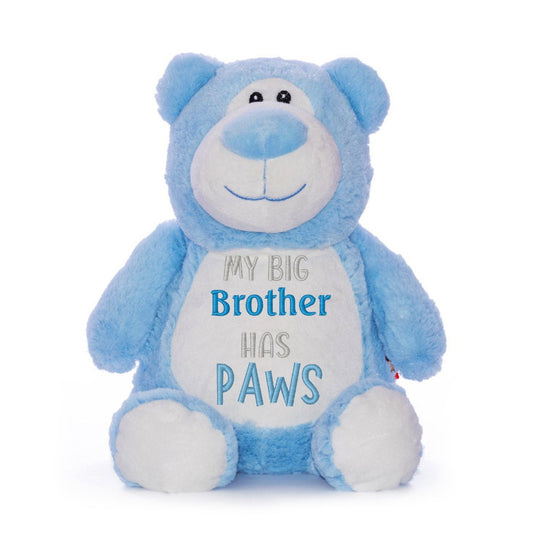 True Luv 1st My Big Brother Has Paws blue plush bear with soft fabric and embroidered eyes for children