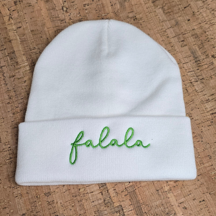Falala Embroidered knit beanie-White and Green