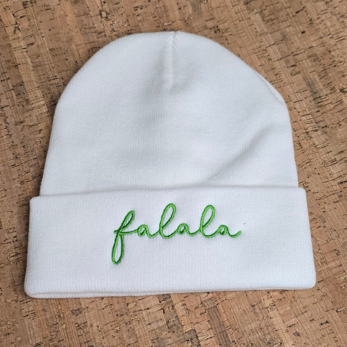 Falala Embroidered knit beanie-White and Green