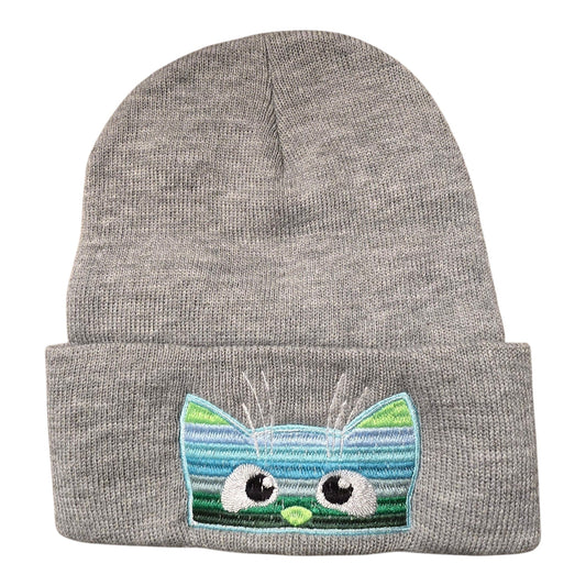 Striped embroidered cat on beanie