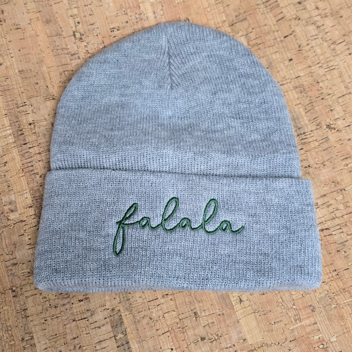 Falala Embroidered knit beanie-Gray & Green