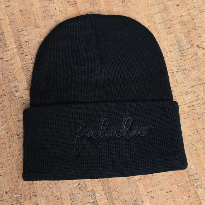 Falala Embroidered knit beanie-Black on Black