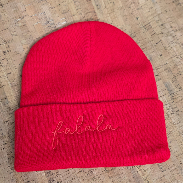 Falala Embroidered knit beanie-Red on Red