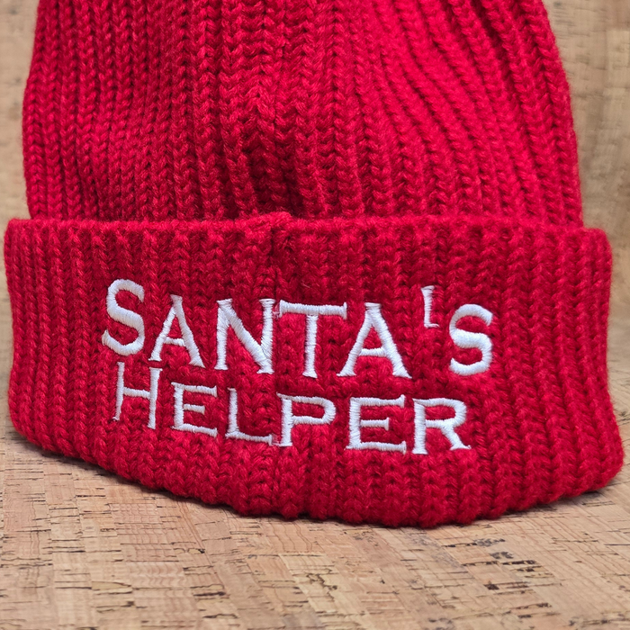 Santa's Helper Red Knitted Beanie-Christmas Beanie
